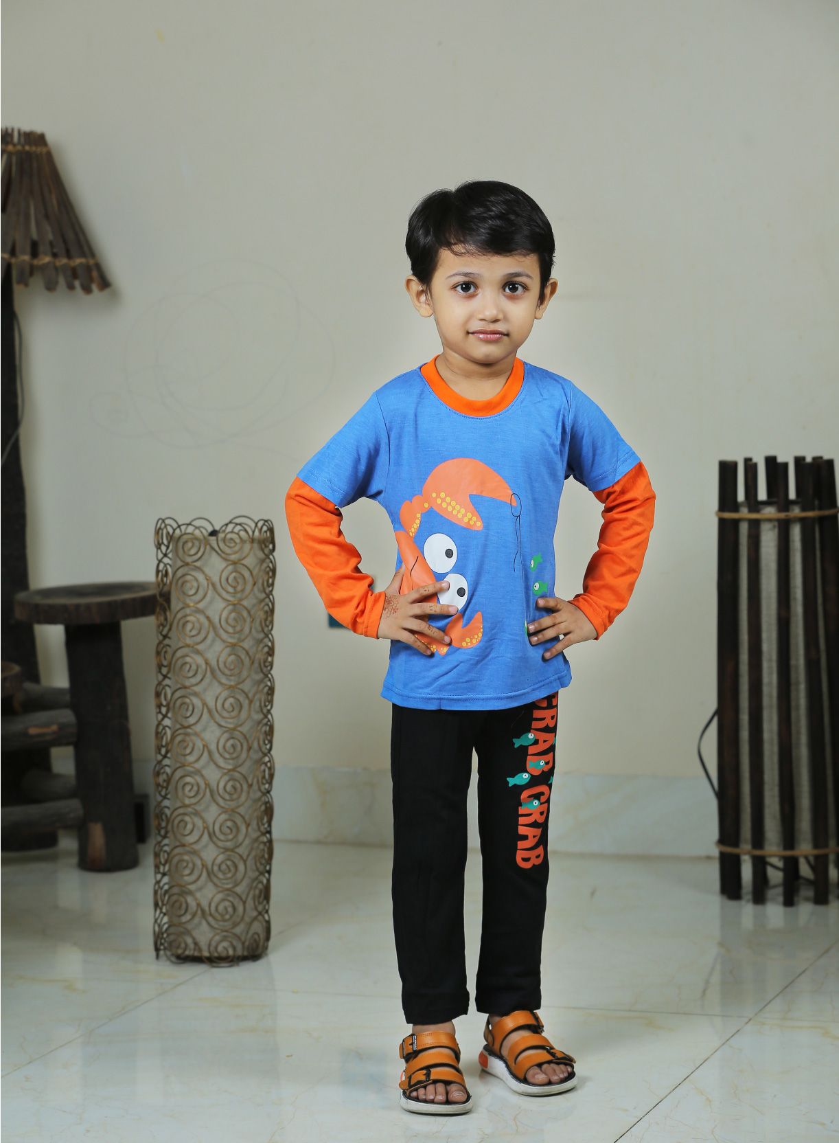 Cute Crab Boys Full Sleeve T-Shirt & Full Pants Set  Light Royal Blue (BWT 555)