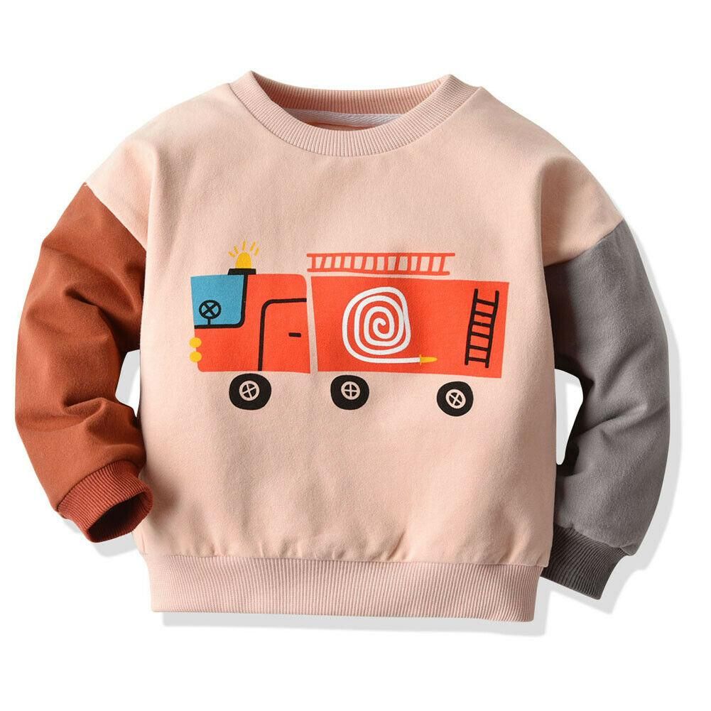 Baby Girl Boy Winter Warm Clothes Tops Sweatshirt Pullover Car Print Soft Cotton Outwear