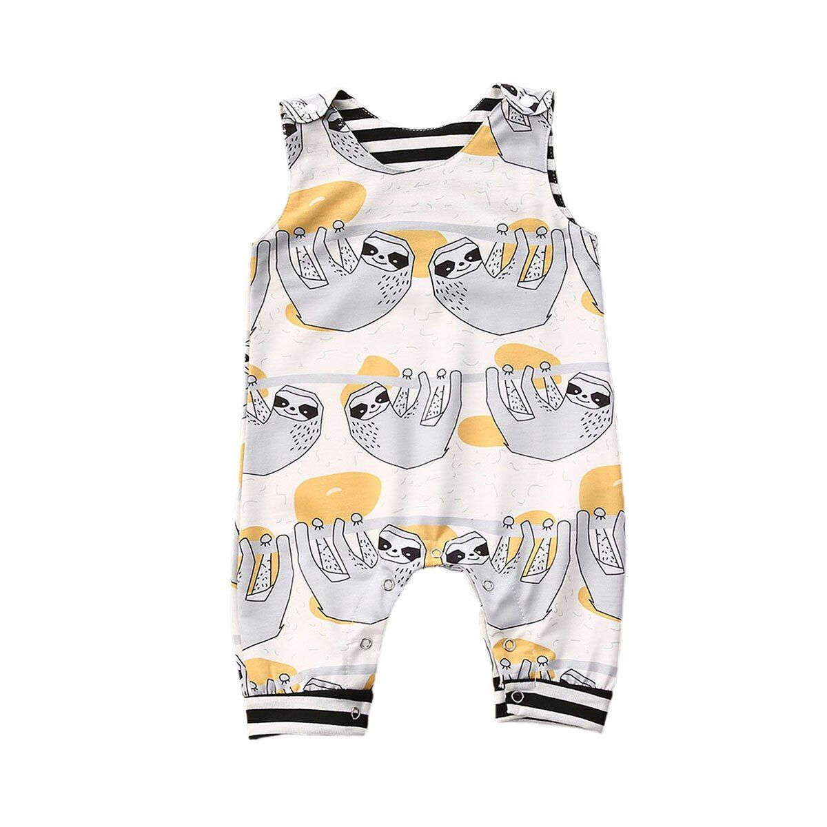2020 Baby Summer Clothing 0-3Y Infant Baby Girls Boys Animal Print Rompers Sleeveless Cotton Jumpsuits Striped Patchwork Clothes