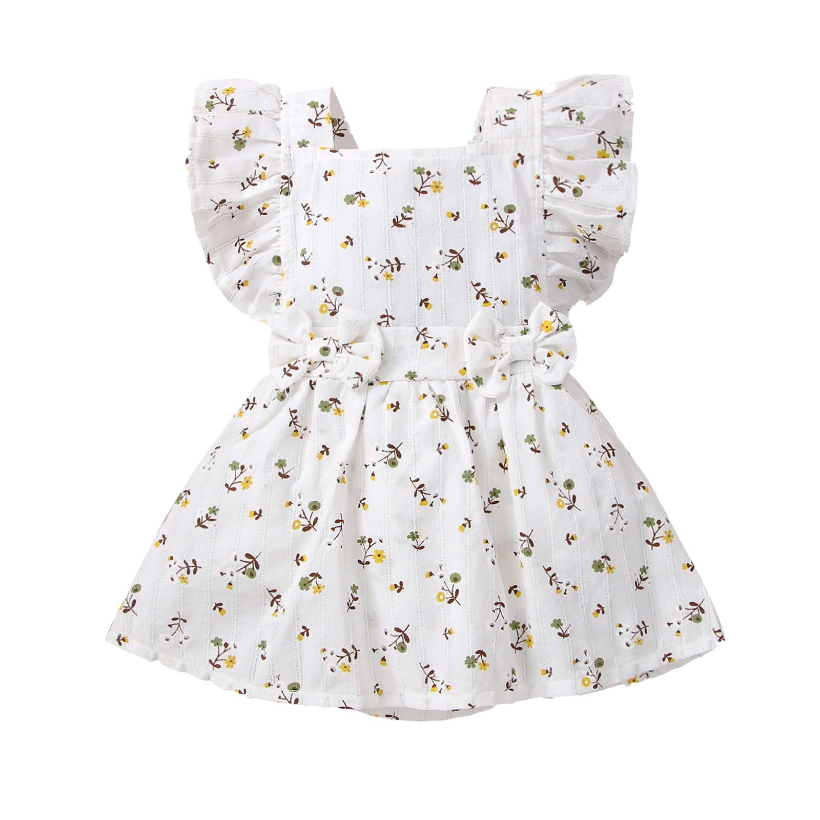 Baby Girls Romper, Fly Sleeve Square Neck Bowknot Flower Princess Dress for 0-24 Months