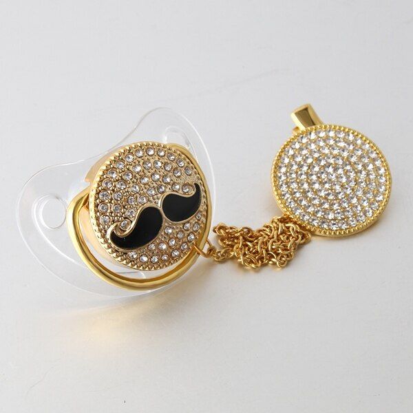 White Bling Initial Letter D Elegant Bling Pacifier and Pacifier Clip BPA free Dummy Bling baby Shower Gift 0-18 Months