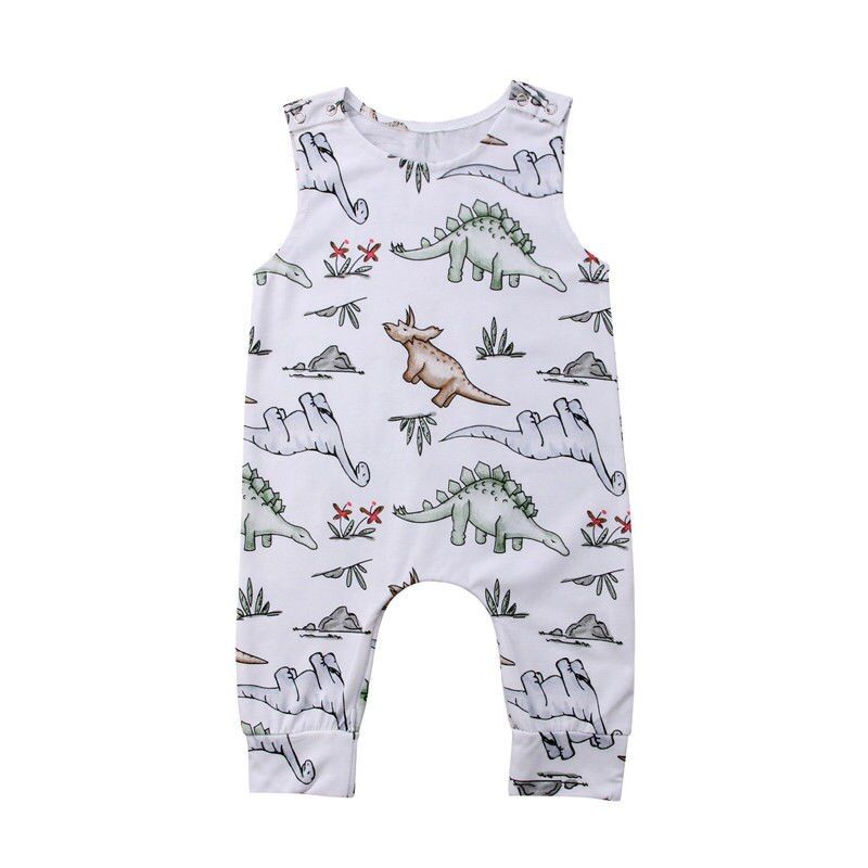 6-24M Newborn Infant Baby Boys Girls Jumpsuits Cotton Sleeveless Printed Dinosaur Romper Jumpsuit Kids Clothes Outfits