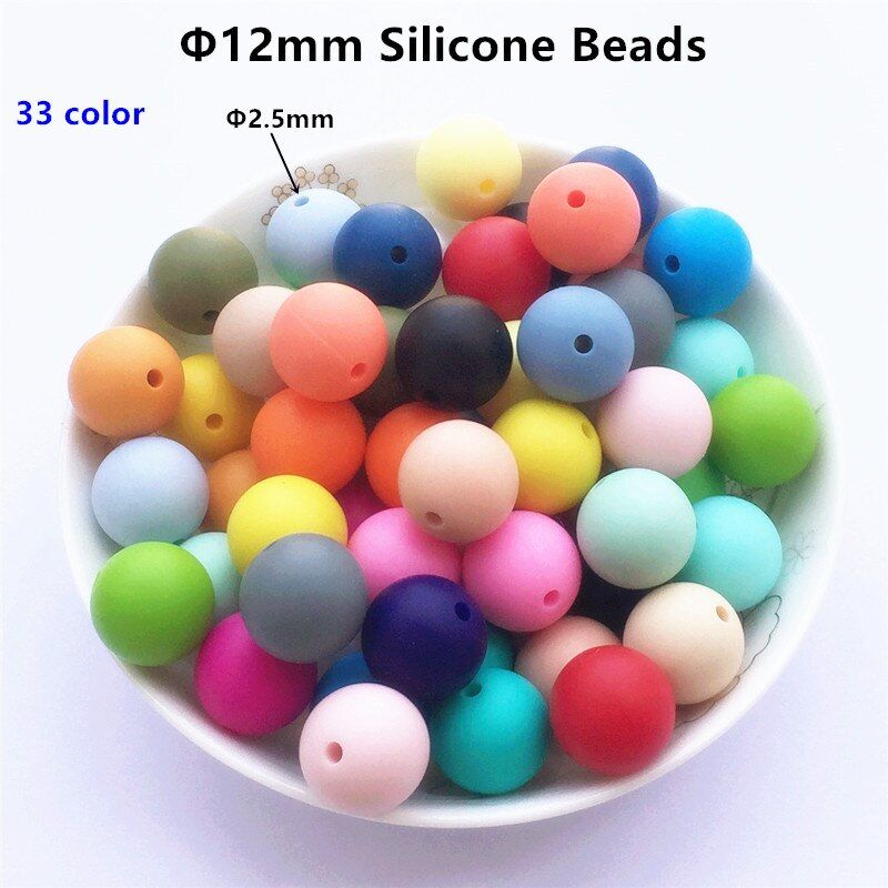Chenkai 100pcs 12mm BPA Free Round Silicone Teether Beads DIY Baby Shower Pacifier Dummy Chain Clip Chewing Jewelry Teethers Toy