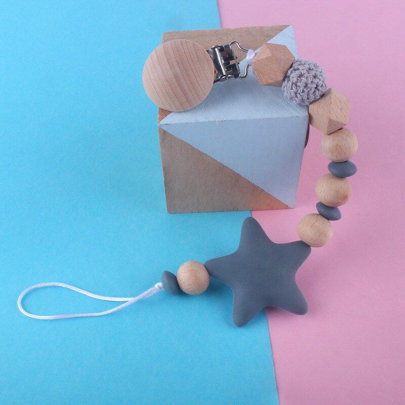 1pc Wood Silicone Baby Pacifier Clips Infant Pacifier Clip Chain BPA Free Dummy Clips Nursing Nipple Holder Baby Shower Gift New