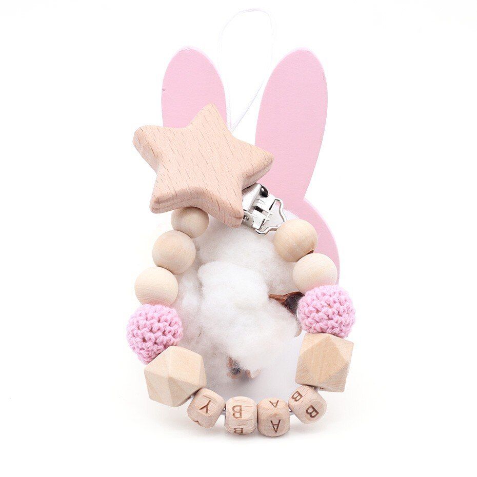 NEW Baby pacifier clips  Personalised Name Colorful Wooden Holder Soother dummy clip Nipple Holder Infant pacifierholder