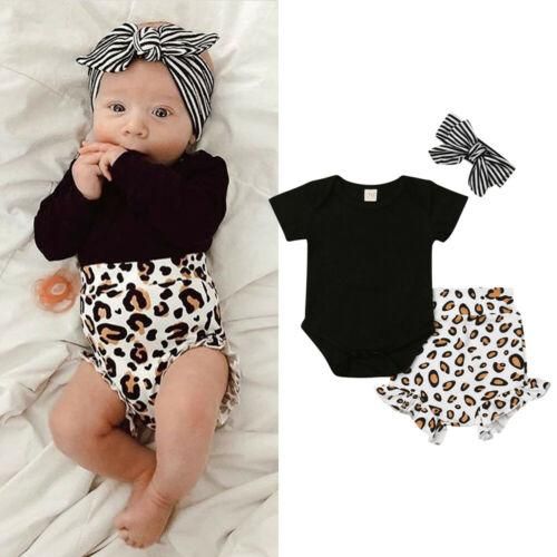 Newborn Baby Girls Leopard print Clothes Top Romper Short Pants Summer Outfit AU