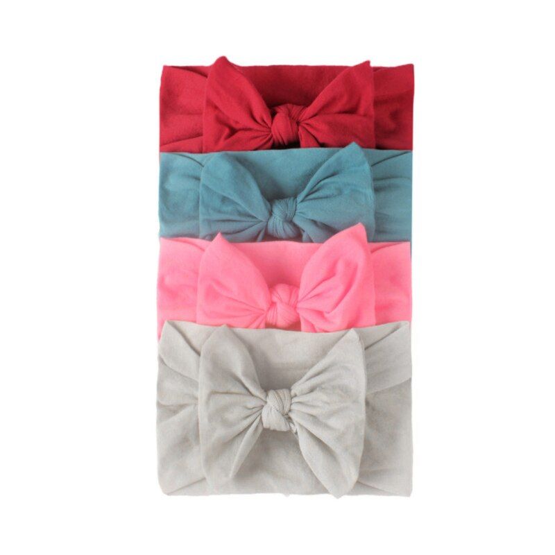 4Pcs/set Cute Bows Newborn Baby Headband Turban Soft Baby Girls Hair Bands Solid Color Nylon Baby Hair Accessories