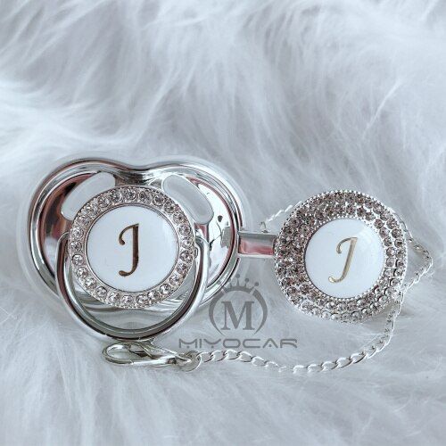 MIYOCAR beautiful bling pacifier and pacifier clip set name Initials letter J unique BPA free dummy bling unique design LJ