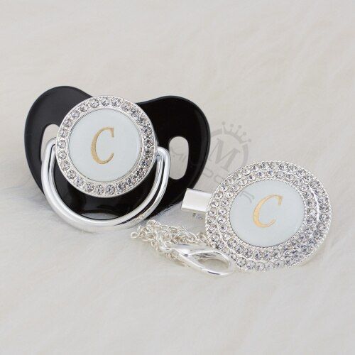 BLING bling name Initials letter C creative bling pacifier and pacifier clip set BPA free dummy bling baby shower gift LC-1