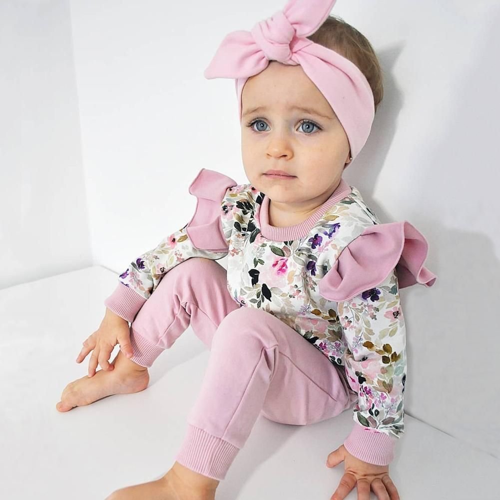 Toddler Baby Clothes Autumn Infant Baby Girl Clothes Long Sleeve Flower Tops+Pants+Headband 3PCS Outfit Set
