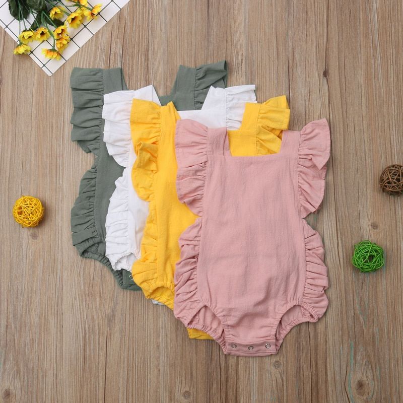 New Stylish Baby Girl Ruffle Bodysuit Solid Short Swing Sleeve Infant Jumpsuit Outfit Sunsuit Summer Princess Girl Hot Bodysuit