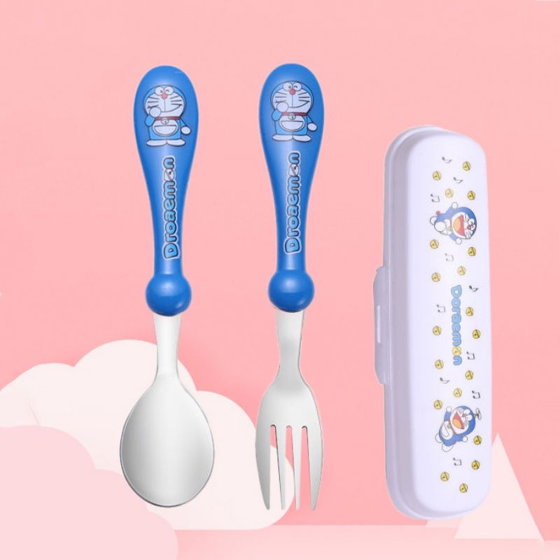 【BestGO】Infant Training Equipment Set Learning Tableware, Stainless Steel Practice Fork Spoon With Storage Box