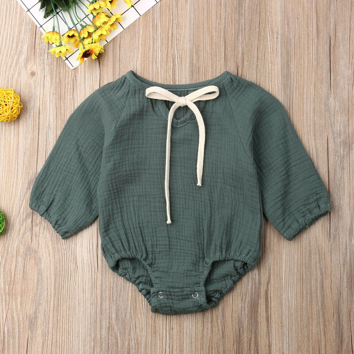 0-24M Newborn Cotton Linen Romper Baby Girl Boy Outfit Clothes Long Sleeve Romper Jumpsuit 0-2Y