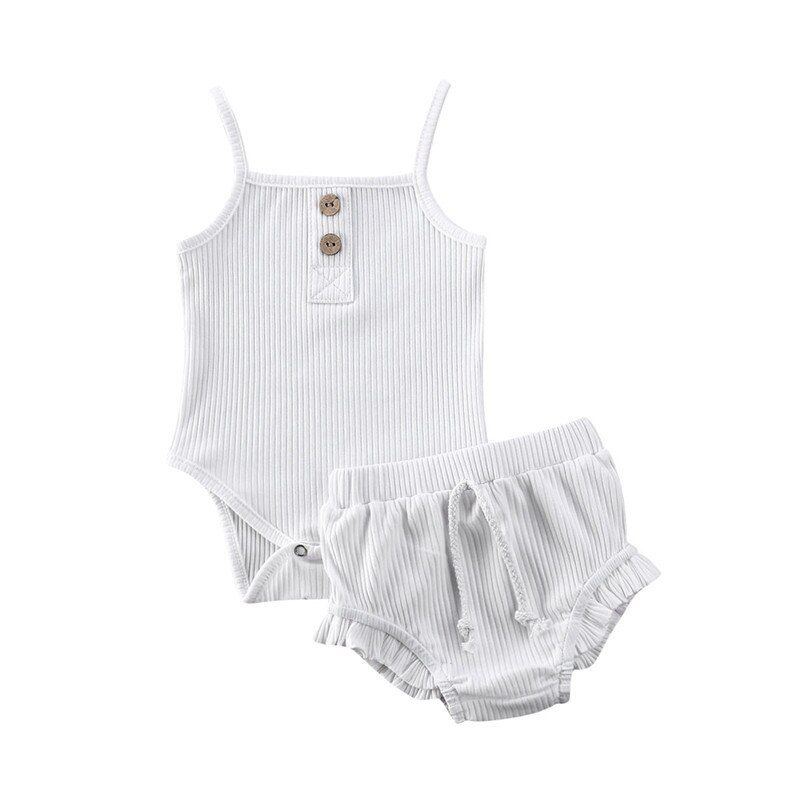 2020 Baby Boys Girls Summer Clothes Pure Color Knitted Button Rompers Tops Shorts Pants 2PCS Toddler Infant Baby Clothing Outfit