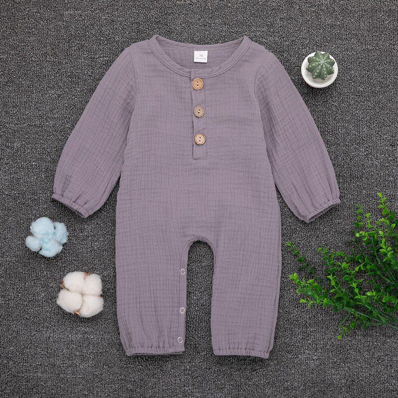 2019 Brand Newborn Baby Boy Girl Romper Solid Long Sleeve Cotton Linen Sunsuit Outfit Autumn Baby Clothes 0-24M