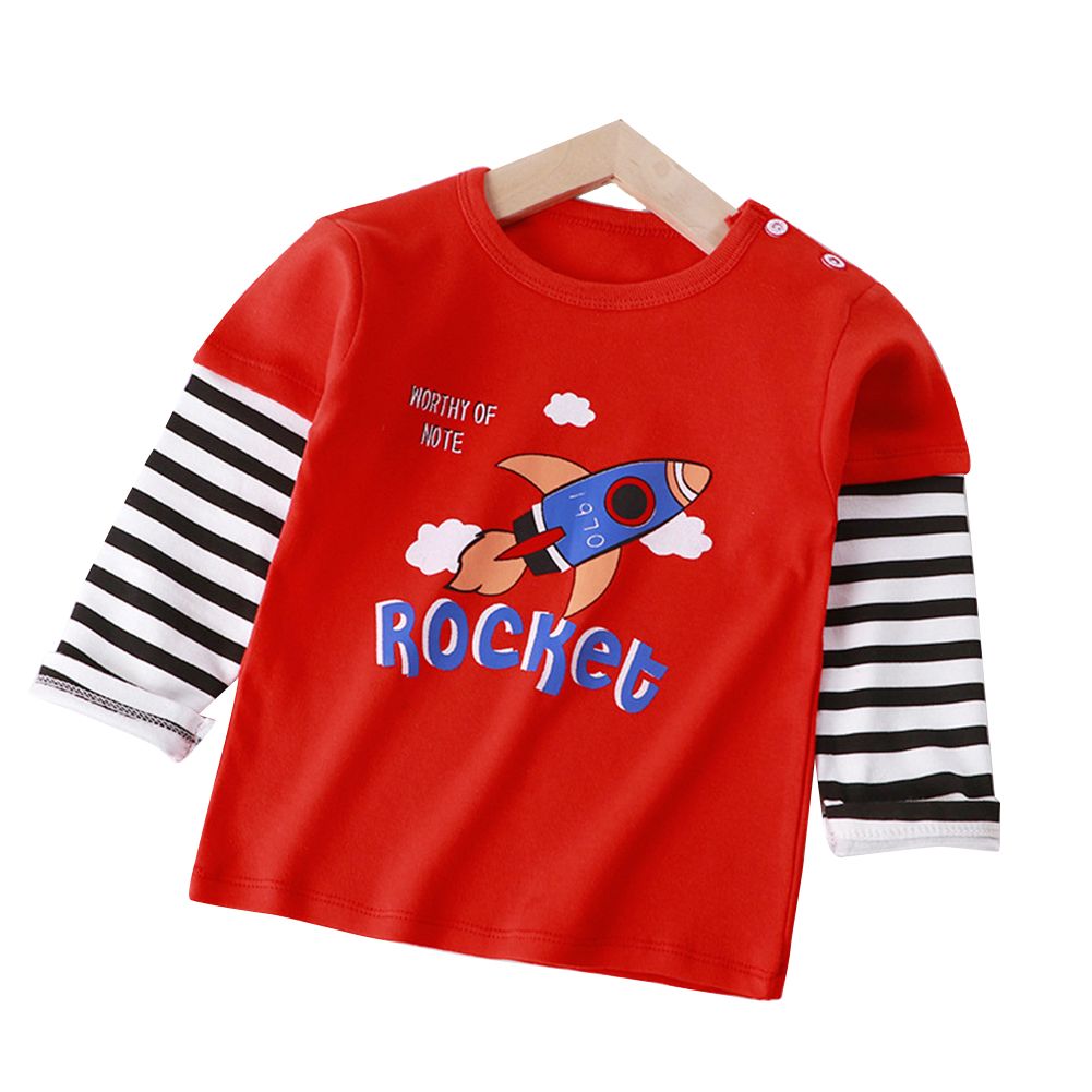 Boys  Girls  T-shirt Cotton Cartoon Printed Long-sleeved Crew-neck Shoulder Buckle Bottoming Shirt