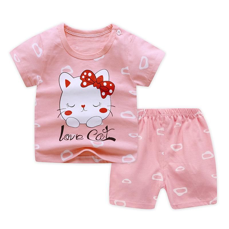 Summer Baby Girls Short Sleeve Clothe Set New Children Clothes kids Girls Flower Suit cute Sweet Two-piece Suit Outfits 0-4years