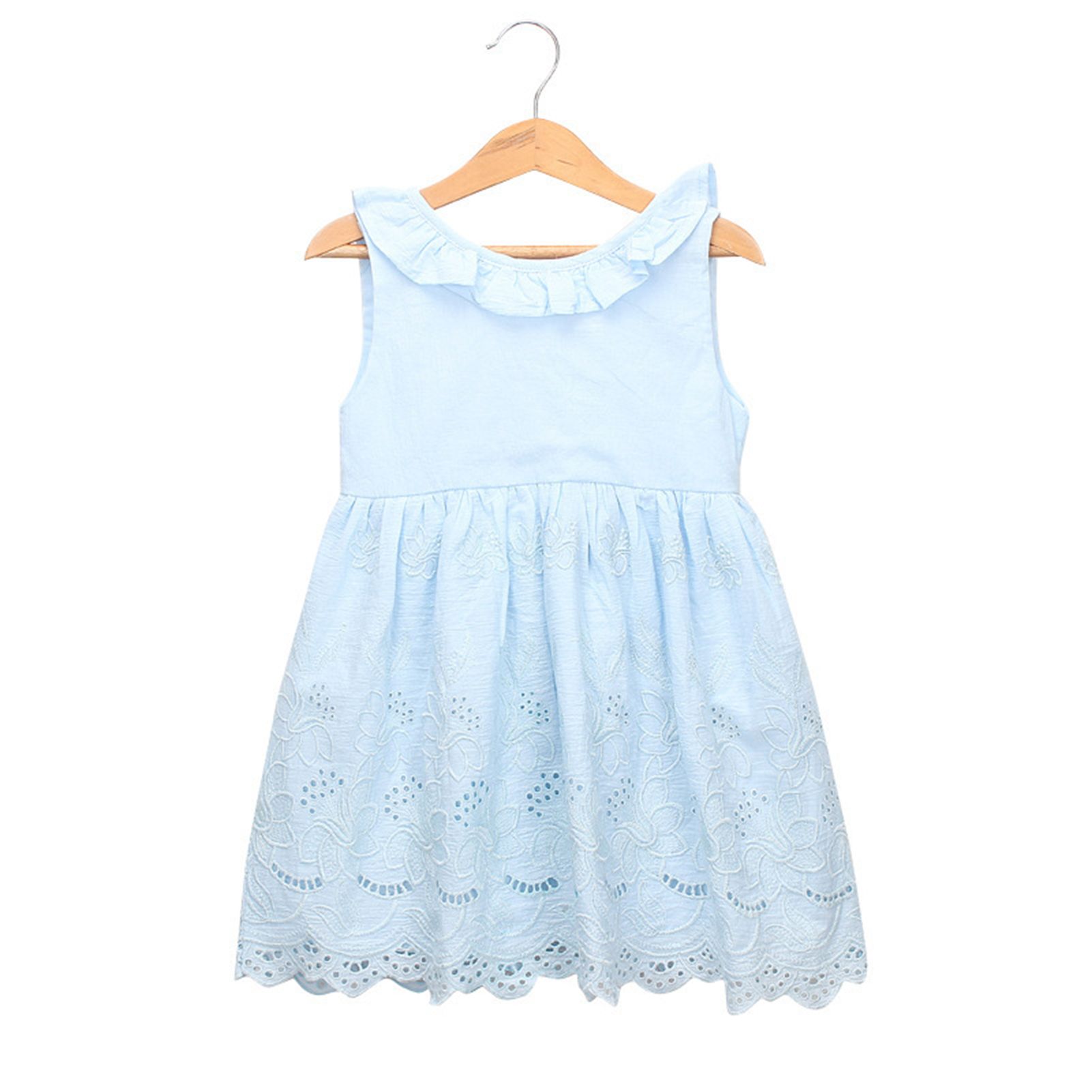 Vest Dress Ruffle Breathable Cotton Toddler Girl Sleeveless Dress for Ourdoor