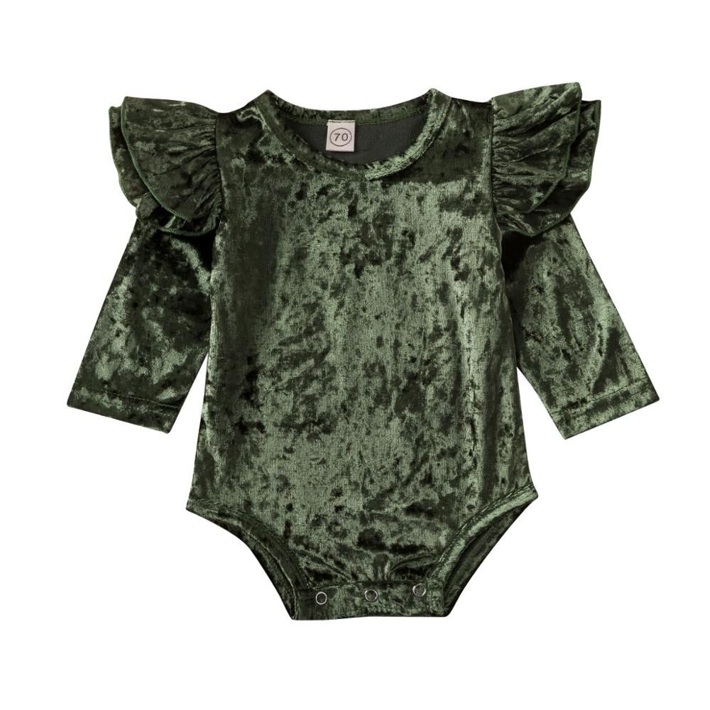 2020 Baby Spring Autumn Clothing Newborn Girl Fly-Sleeve Bodysuits Solid Velvet Jumpsuit One-Pieces Playsuits Soft Retro Outfits