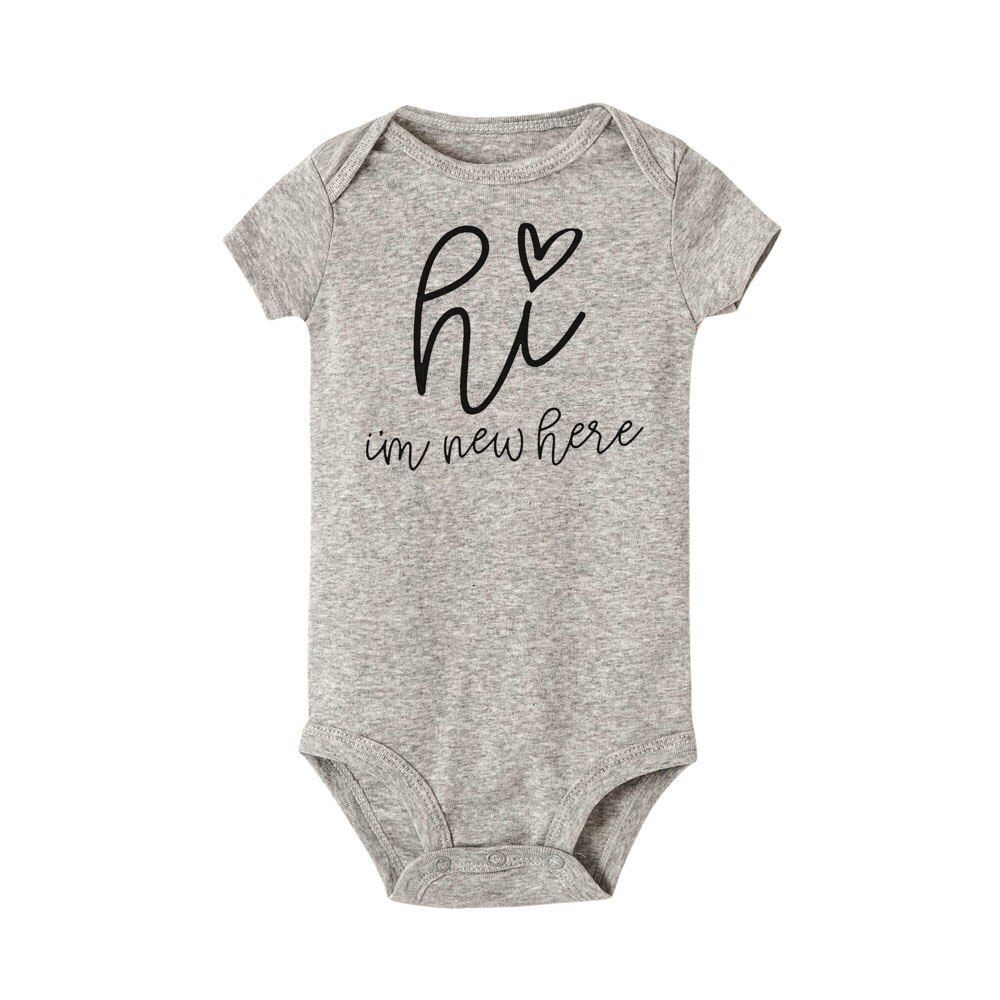 Hi I'm New Here Letters Print Newborn Baby Bodysuit Short Sleeve Body Baby Boy Onesies Casual Baby Girl Rompers Outfits Clothes