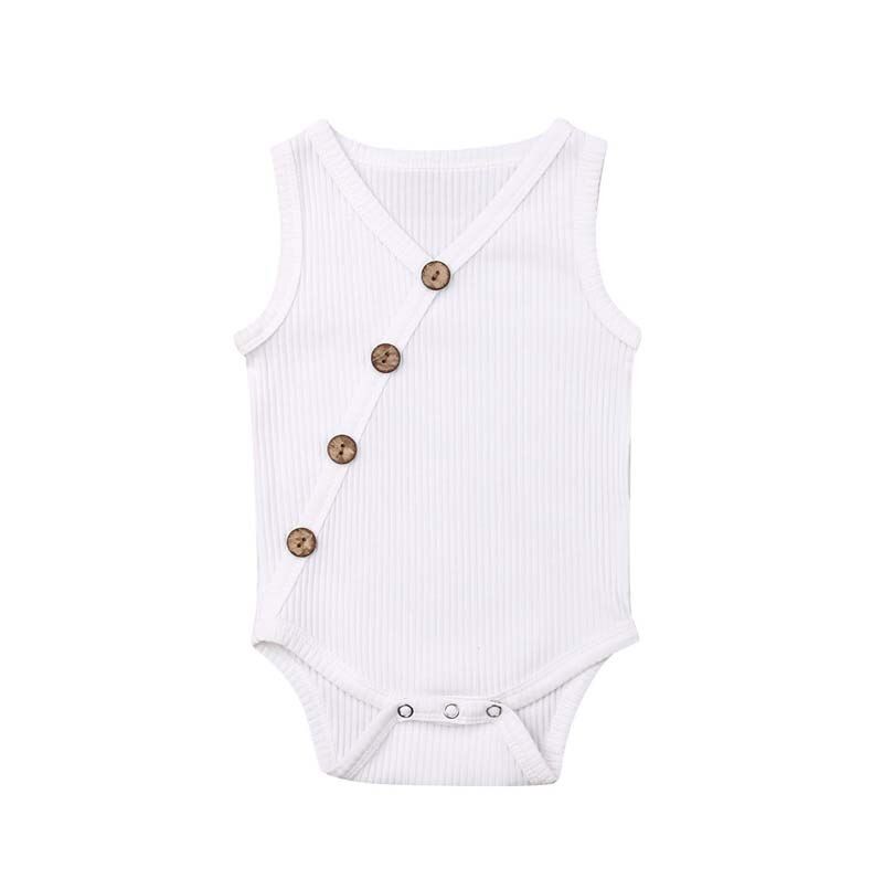 2019 Brand Kids Baby Boy Girl Clothes Solid Cotton Bodysuit Casual Summer Sleeveless Button V neck Jumpsuit Outfit Sunsuit 0-24M