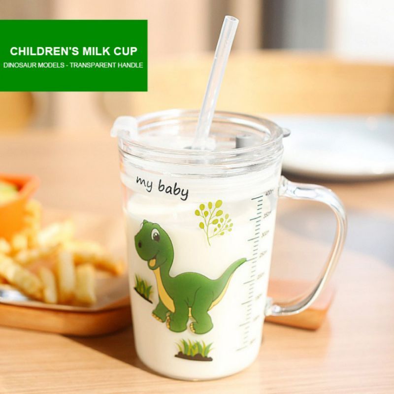 Kids Baby Cartoon Water Bottle Cup Portable Feeding Bottles With Straw Leak Proof Durable Cup With Handle