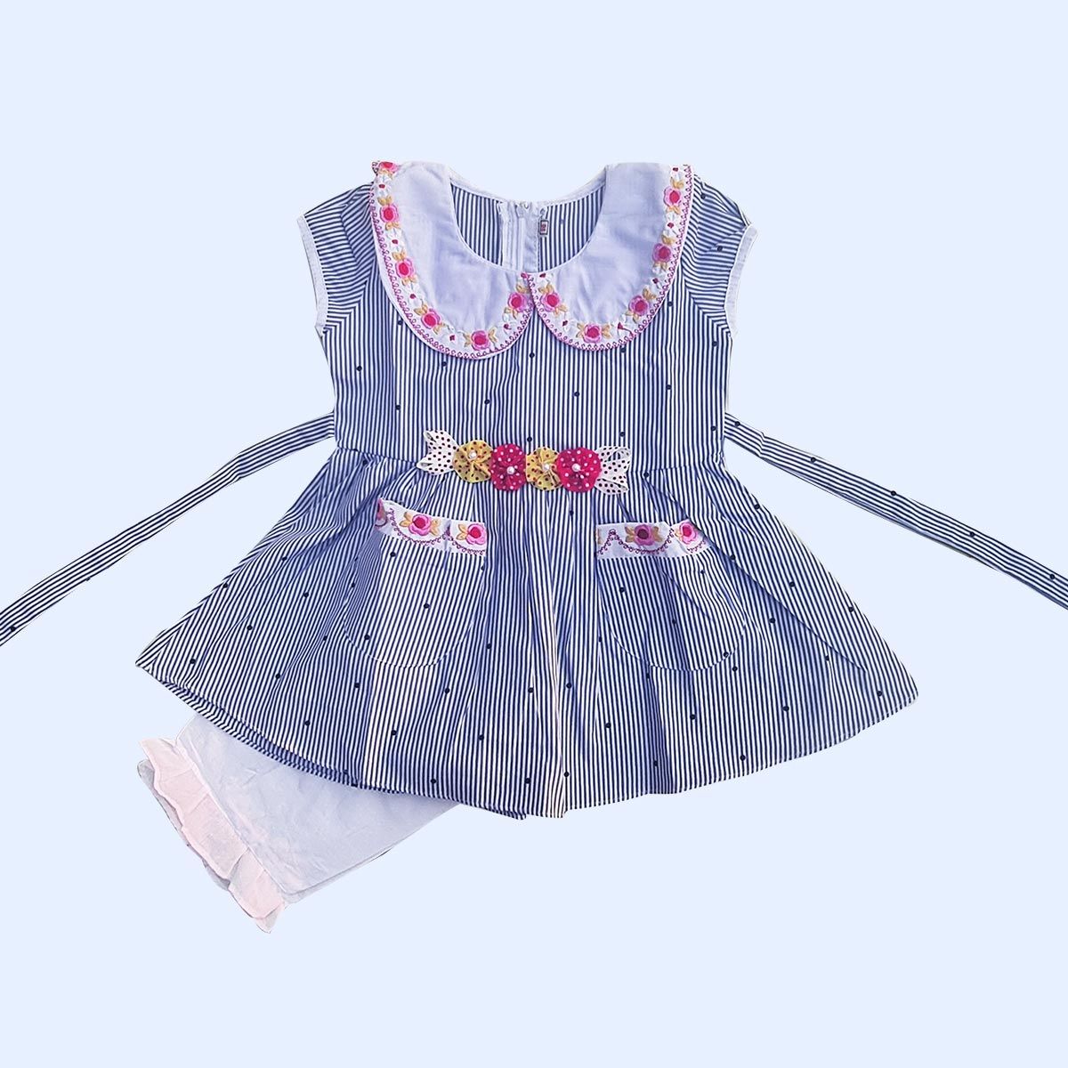 cotton frock baby girls four bow &pearls - বাচ্চাদের জামা