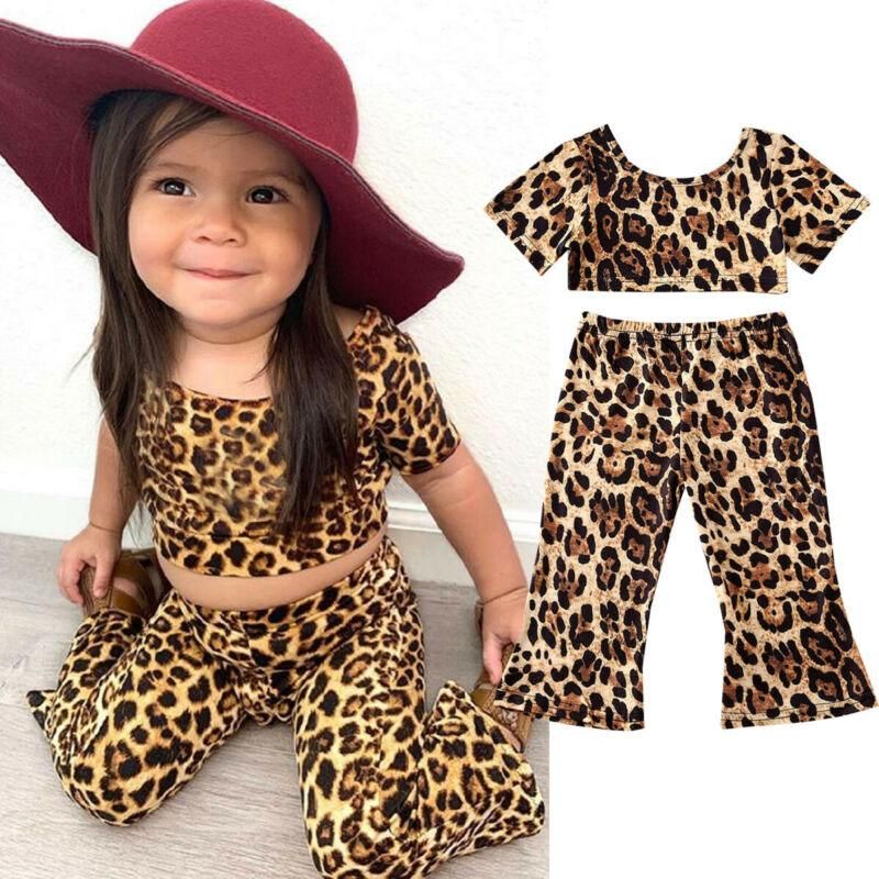 6M-4Y Baby Kid Girl Clothes Set Short Sleeve Top Flared Pants Outfit