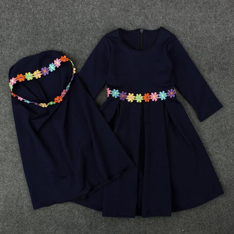 Children's Spring And Autumn Long-Sleeved Muslim Girl Dress + Headscarf Two-Piece Set