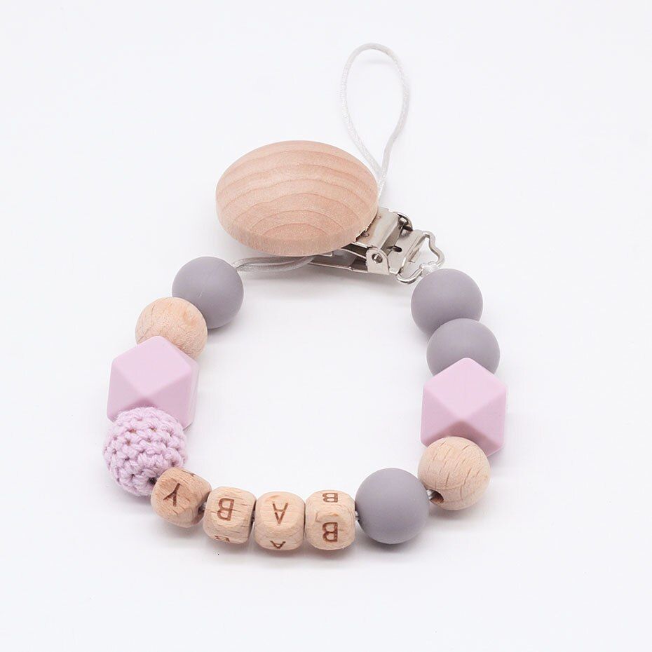 Personalized Any Name Wooden Pacifier Clip  Soother Clips  Baby Shower Gifts Teething Toy  Dummy Clips Wood Letter Chains Gifts