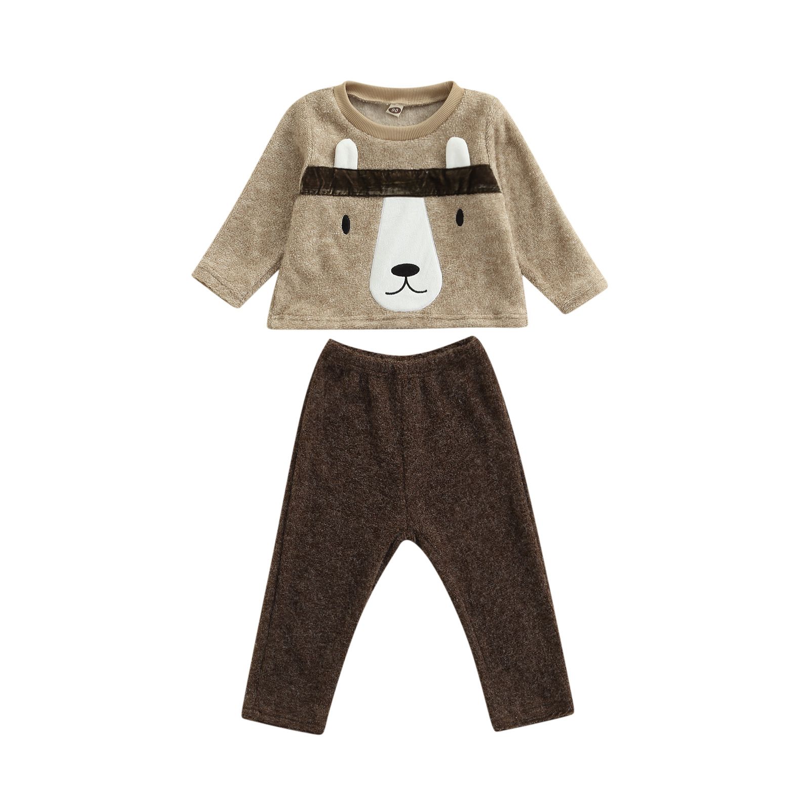 2 Pcs Toddler Casual Pajamas, Boys Pattern Long Sleeve Round Neck Sweatshirt + Solid Color Trousers