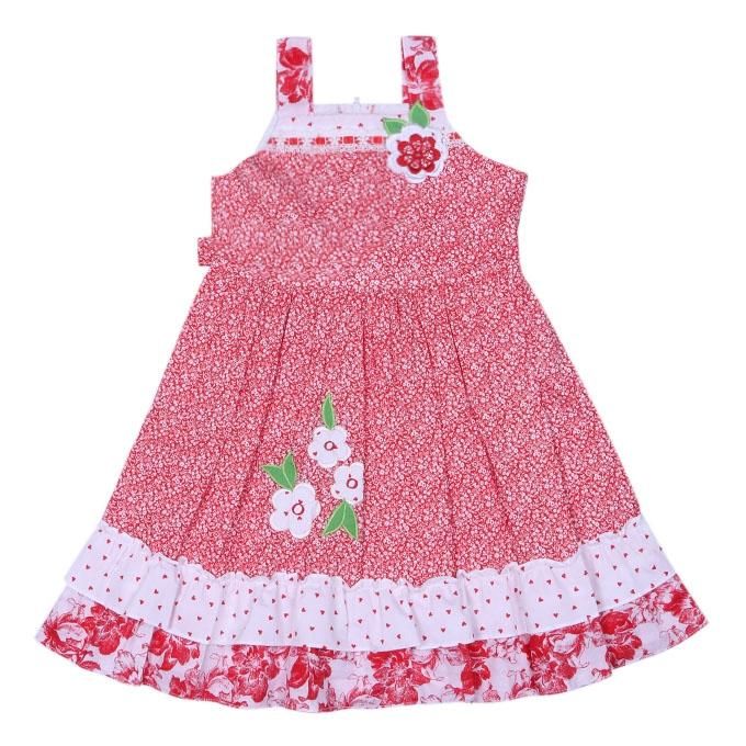 White and Red Georgette Frock for Girls