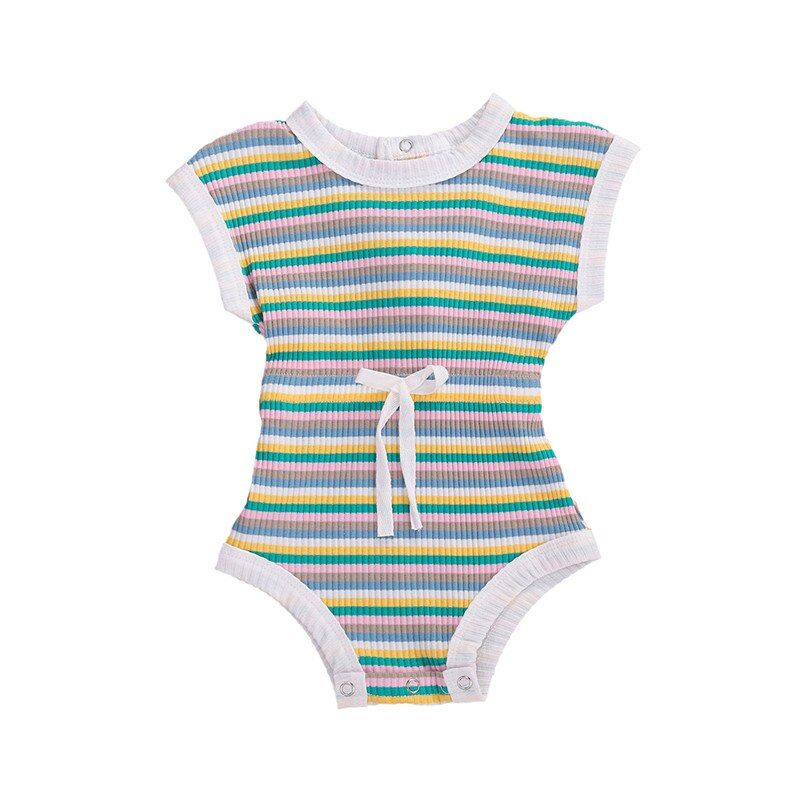 Newborn Baby Clothing Girls Boys Bodysuits Solid/Rainbow Striped Print Sleeveless Jumpsuits Baby Boy Girl Ribbed Outfits 0-24M