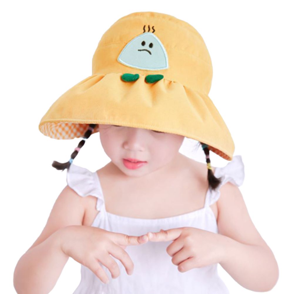 Cartoon Kids Summer Wide Brim Foldable Anti-UV Sun Cap Empty Top Protective Hat