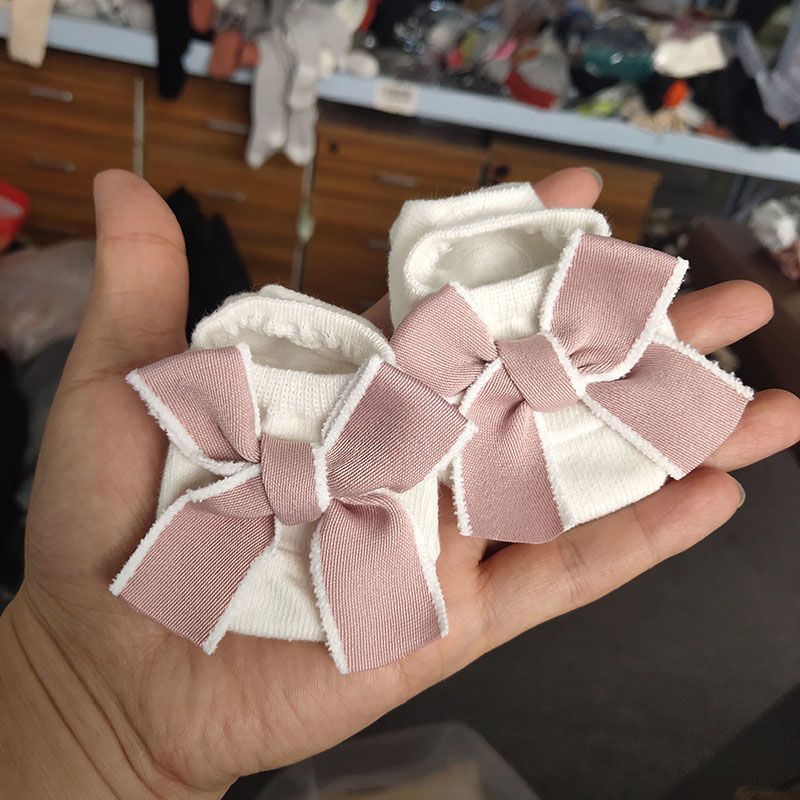 Cute Bowknot Baby Socks Soft Cotton Newborn Girl Short Socks With Rubber Soles Anti Slip Solid Color Kids Toddler Floor Socks