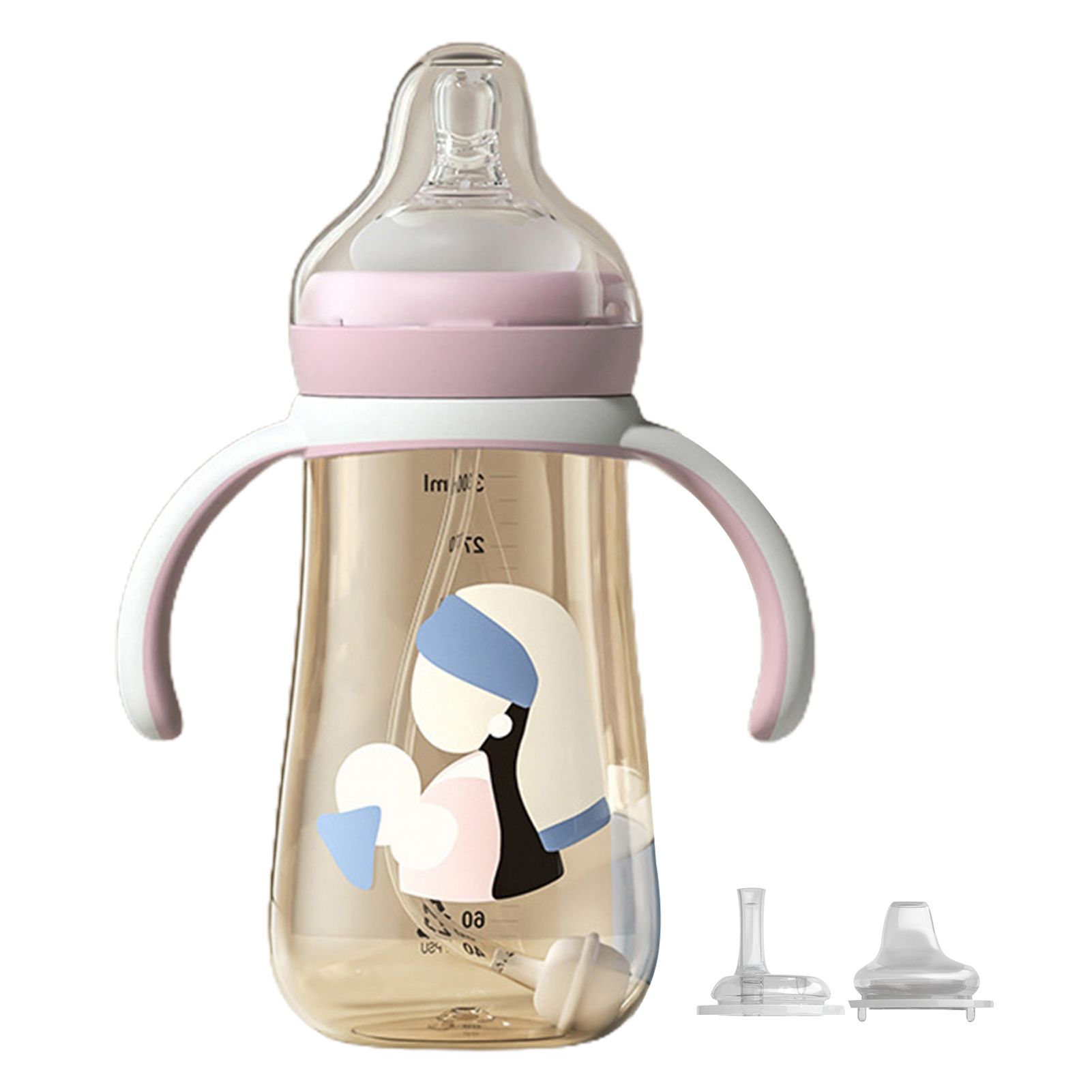 1 Set 240ml/300ml Water Bottle Double Handle Large Capacity BPA Free Children Feeding Straw Bottle for Outing