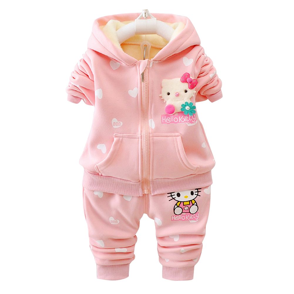 2 Pcs/set Girls  Outfits Cartoon Plus Velvet Long-sleeved Coat rousers Suit For 0-5 Years Old