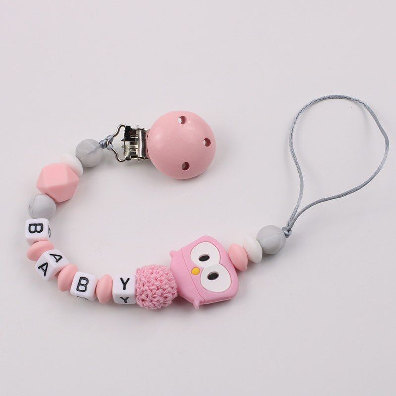 Handmade Personalized Name Pacifier Clips Holder Chain Silicone Birds Pacifier Chains Baby Teether Teething Chains Baby Gift