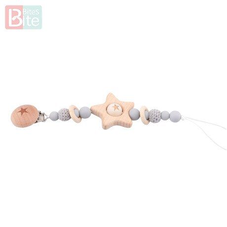 Bite Bites Pacifer Clip 1pc Baby Silicone Teether Beech Wood Dummy Clips Nipples Pacifier Clips Baby Feeding Soother Holder