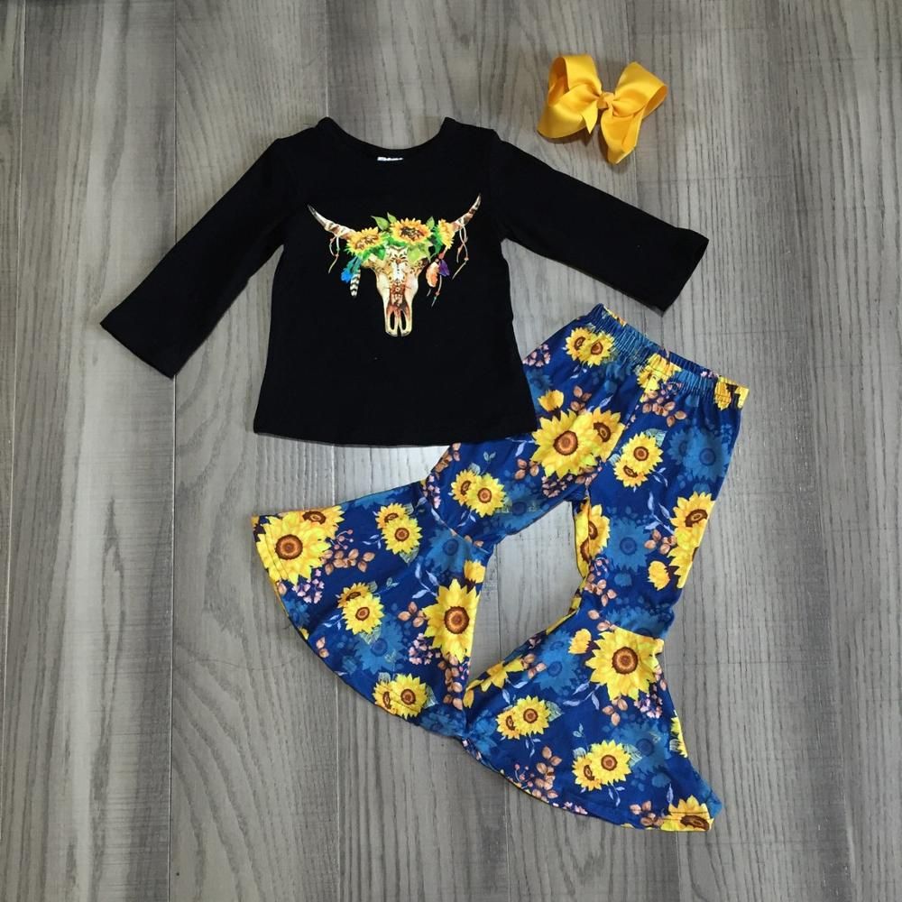 Baby Clothing 3PCS Baby Girl Tracksuit Clothes Cotton OX Long Sleeve T-shirt Sunflower Flare Pants Outfits