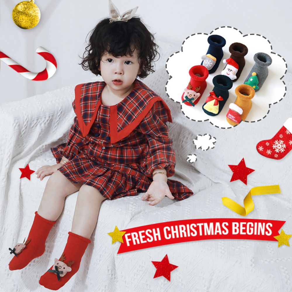 A Pair of Children's terry Christmas socks cotton baby floor socks silicone non-slip warm baby socks【Cotton】