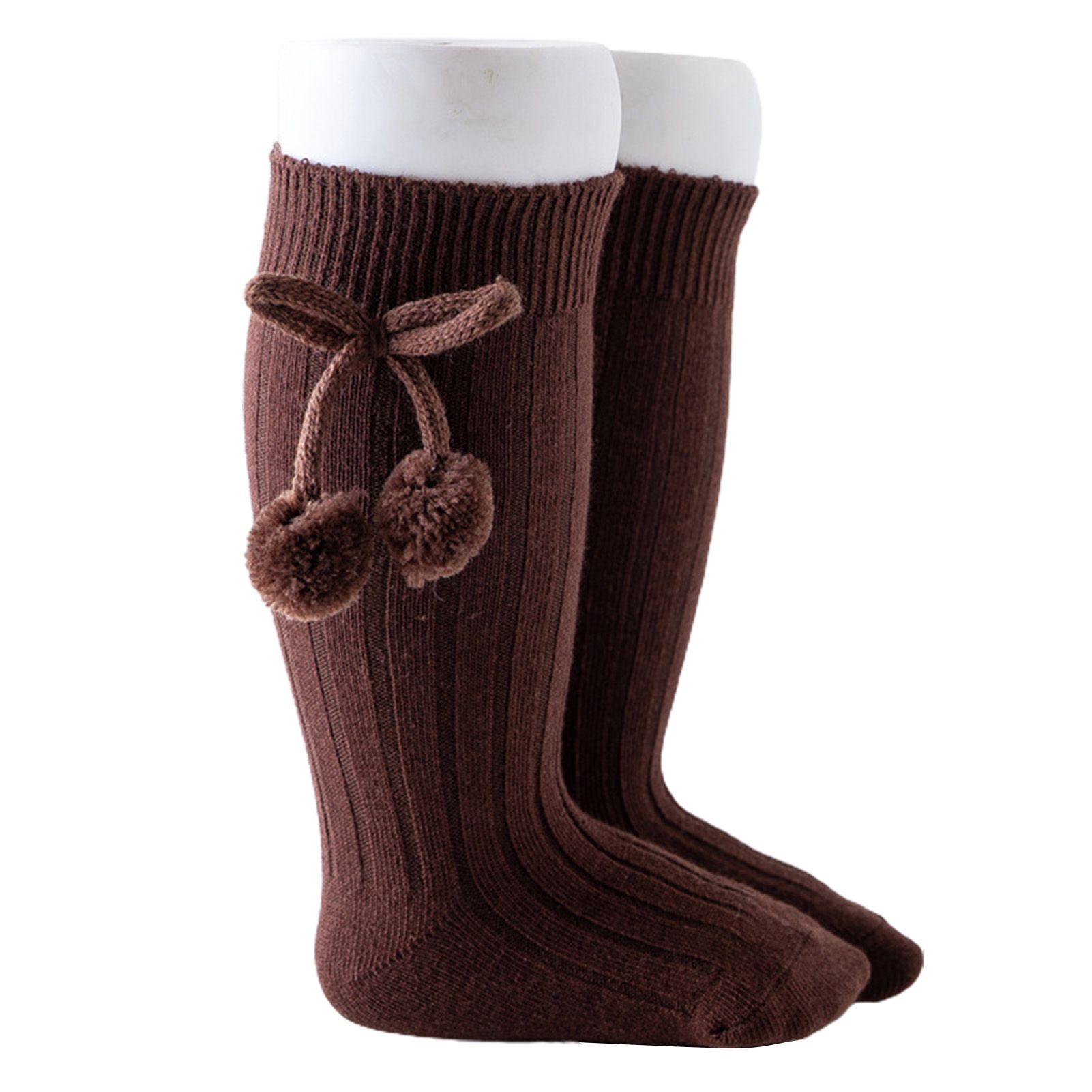 1 Pair Baby Socks Two Balls Knitted Autumn Winter Elastic Opening Middle Tube Toddler Girls Socks for Home