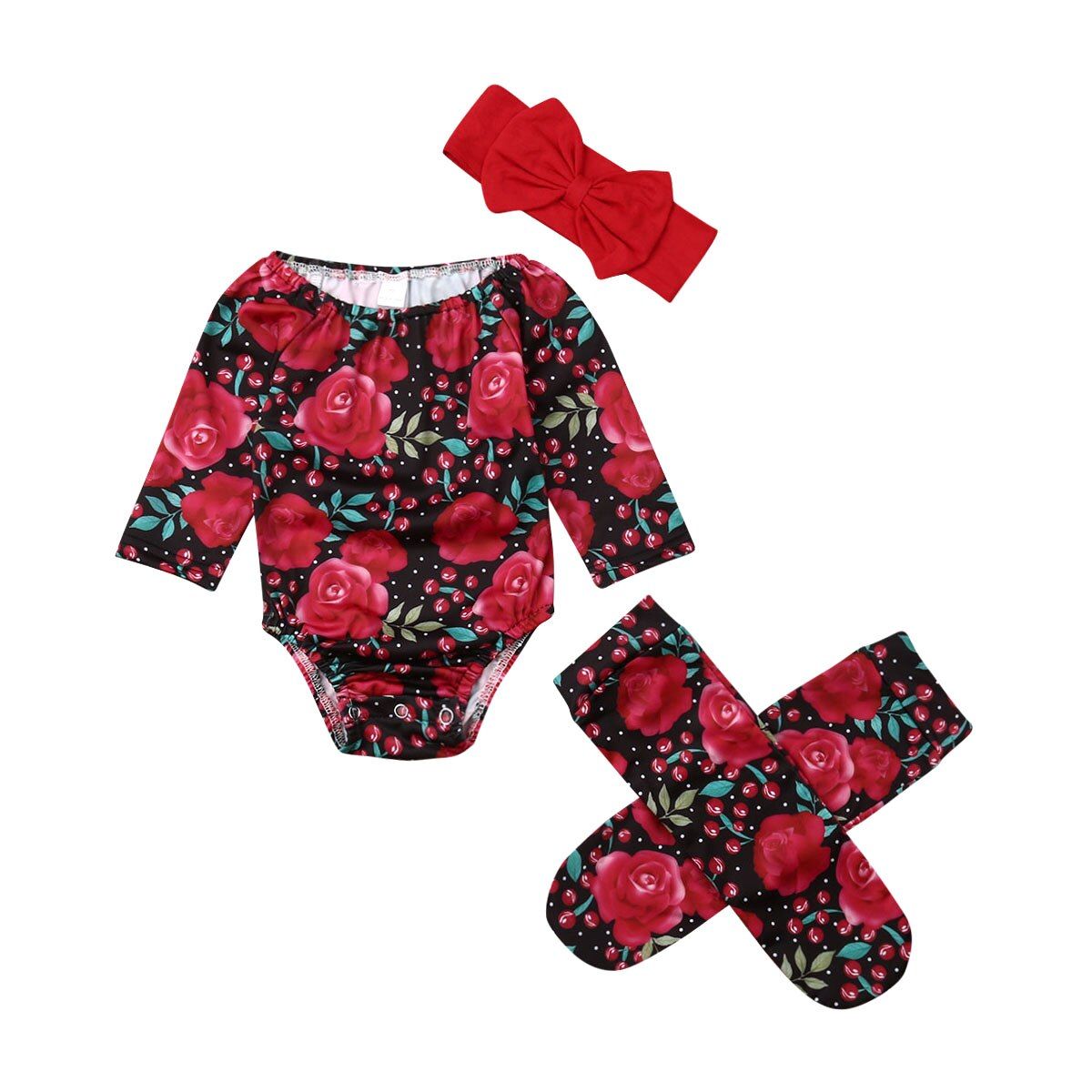 2020 New Newborn Baby Girls Flower Bodysuit Jumpsuit+Socks+Headband 3Pcs Outfits Toddler Baby Girl Clothes Sets