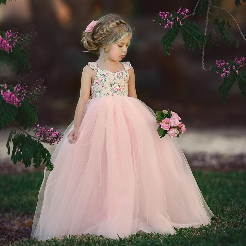 Baby Girls Floral Long Tutu Dress Wedding Party Dresses Princess Dresses