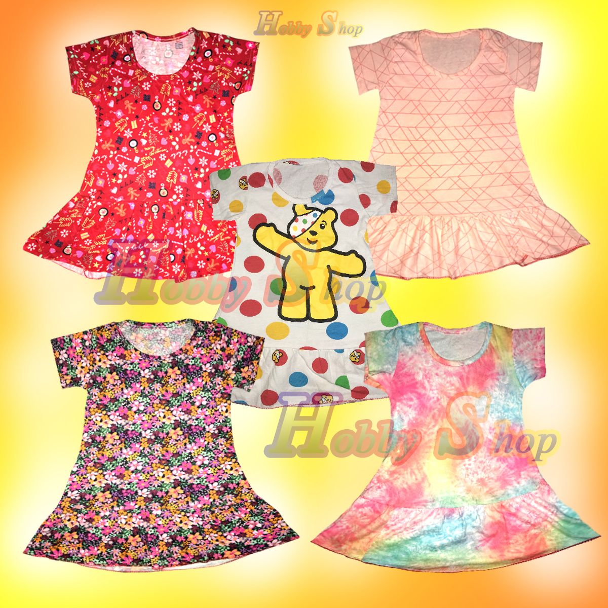 1-10 years Multi Color Girls Frock (5 Pieces Combo) by difference Color