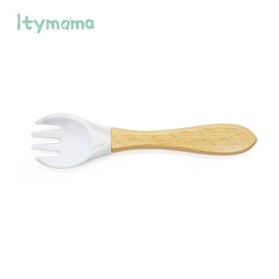 Itymama Baby Beech Training Spoons Organic Soft Baby Feeding Silicone Tip Spoon Tools Scoop Easy Grip Handle Toddlers BPA Free