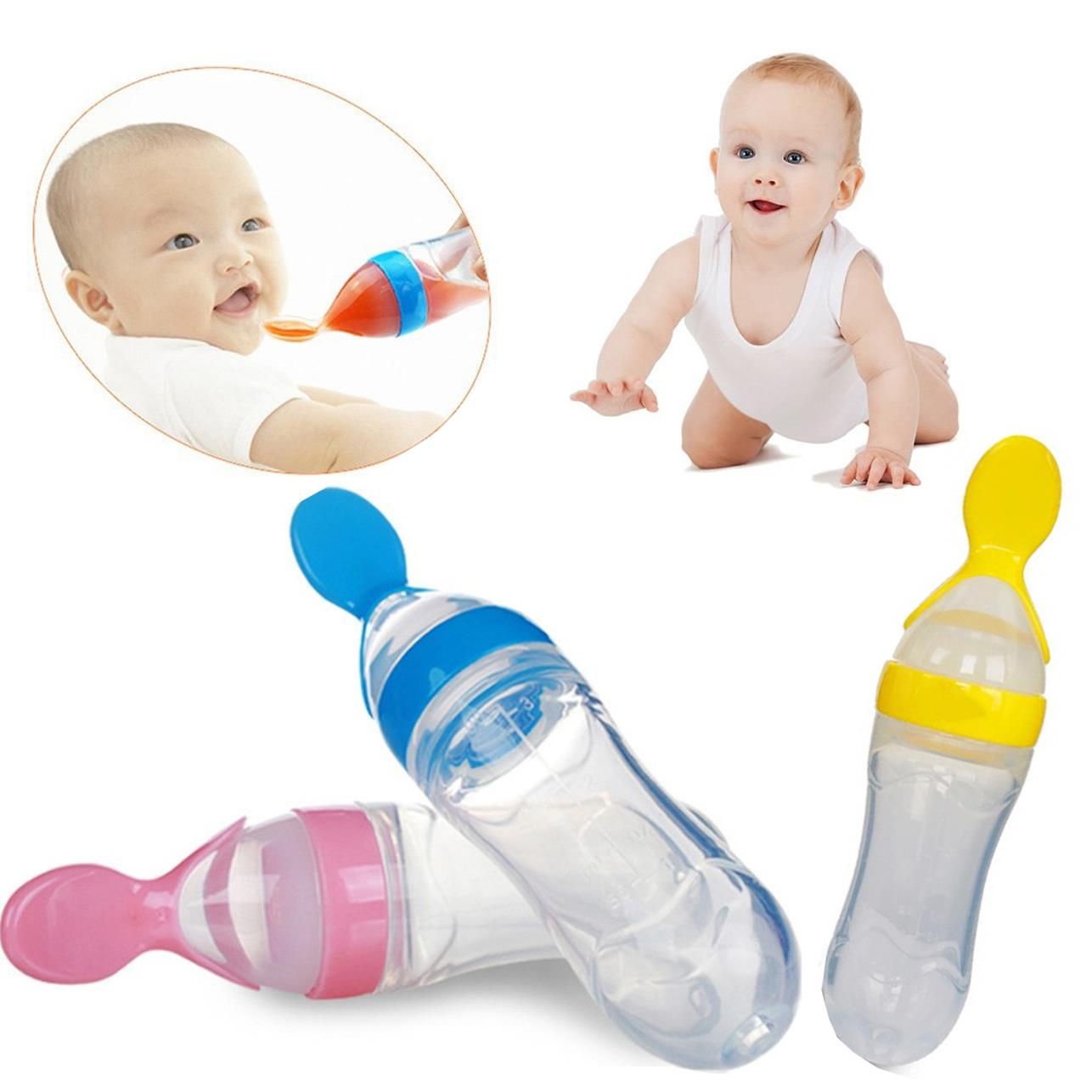 Silicone Feeding Bottle With Spoon-1pc