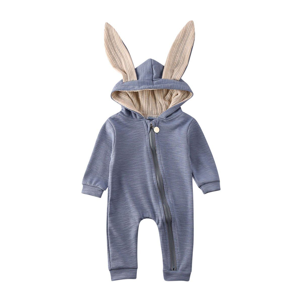 2020 Autumn Winter Infant Baby Boy Girl Warm Clothes Rabbit Ears Romper Jumpsuit Outfit 0-24M