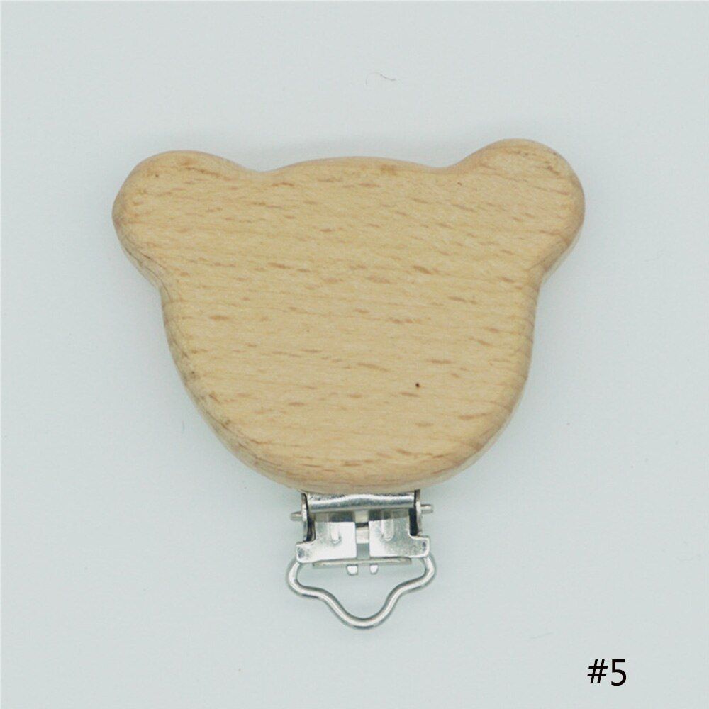 Cute Shape Beech Wood Pacifier Clip Small Elephant Star Bird Heart-Shaped Baby DIY Teether Preferred Nipple Chain Accessories