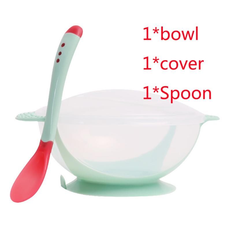 3pcs/lot Temperature Sensing Spoon for Training Bowl Spoon Tableware Set  Baby Suction Cup Bowl with Spoon Set Food Feeding TSLM